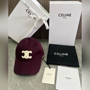 Celine Burgundy Triomphe baseball cap
